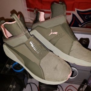 Green and pink Swede Puma gym shoes